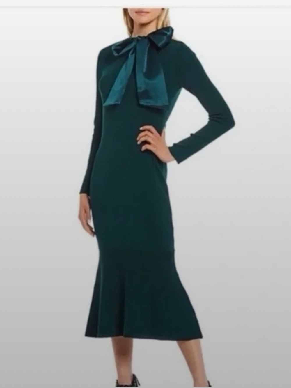 ANTONIO MELANI Teal Bow-Accent Long Sleeve Midi Dress